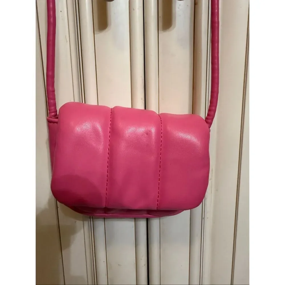 Zara Girls Going Out Vegan Leather Quilted Puffer Sling Bag Pink Small